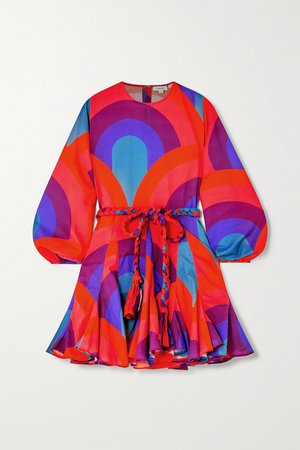 Orange Ella pleated printed cotton mini dress | Rhode | NET-A-PORTER