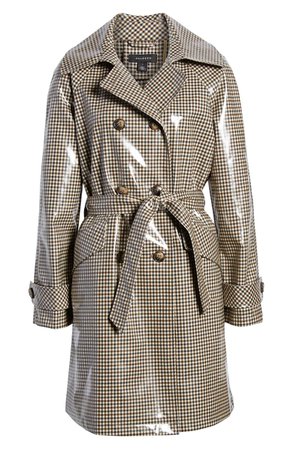 Halogen® Water Resistant Coated Plaid Trench Coat brown