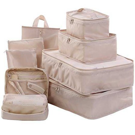 Amazon.com | Travel Packing Cubes Set Toiletry Kits Bonus Shoe Bag JJ POWER Luggage Organizers (Beige) | Packing Organizers