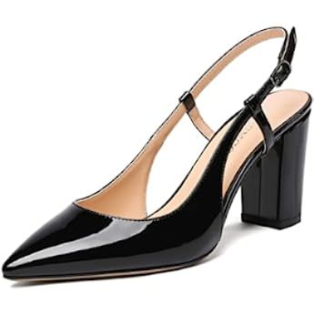 Black patent leather pointed toe pump heel