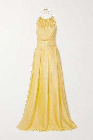 Pastel yellow Silk-blend satin halterneck maxi dress | HARMUR | NET-A-PORTER