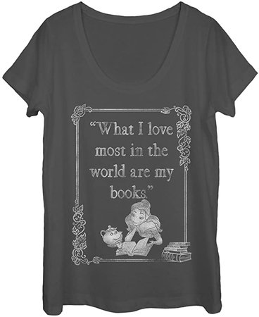 Amazon.com: Women's Beauty and The Beast Belle Loves Books Scoop Neck - Charcoal - 2X Large: Clothing