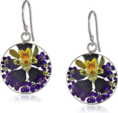 Amazon.com: Sterling Silver Purple Pressed Flower Circle Drop Earrings : Clothing, Shoes & Jewelry