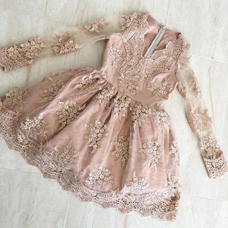 Champagne Lace Short Prom Dress