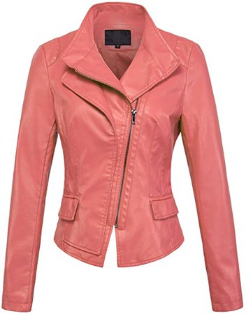 chouyatou Women's Stylish Oblique Zip Slim Faux Leather Biker Outerwear Jacket at Amazon Women's Coats Shop