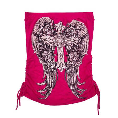 hot pink bedazzled cross wings graphic tube top