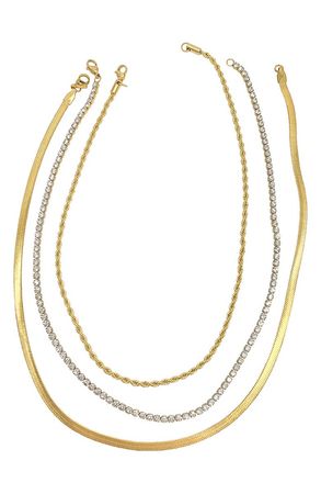 Adornia 14K Yellow Gold Plated Herringbone, Rope, & Tennis Chain Necklace Set | Nordstromrack