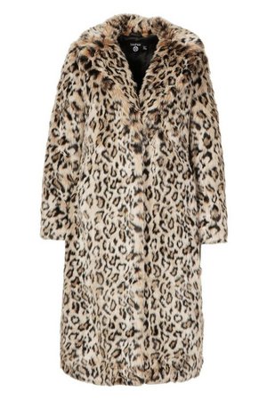 Plus Leopard Faux Fur Longline Coat | Boohoo brown