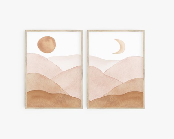 Abstract Landscape Print Set Boho Nursery Decor Sun Moon Set | Etsy