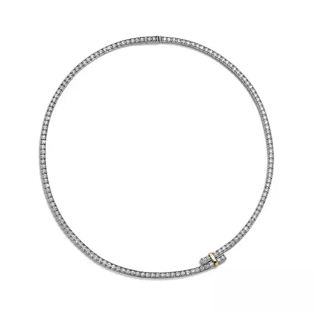 Tiffany Edge Bypass Necklace in Platinum and Yellow Gold with Diamonds | Tiffany & Co.