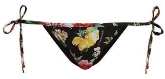 Floral Print Tie Side Bikini Briefs - Womens - White Multi