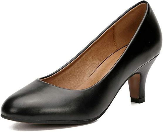 Amazon.com | Women's Classic Round Toe Pump Kitten Low Heel Shoes Matt Black 46 - US 12 | Pumps