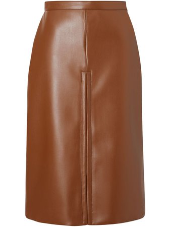 Brown Burberry Box Pleat Detail Faux Leather Skirt | Farfetch.com