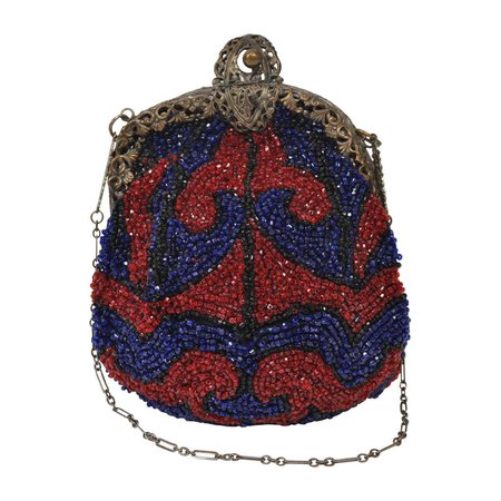 1930s Red and Blue Beaded Purse For Sale at 1stDibs