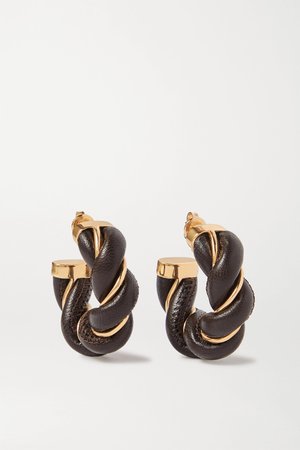 Dark brown Gold-tone and leather hoop earrings | Bottega Veneta | NET-A-PORTER