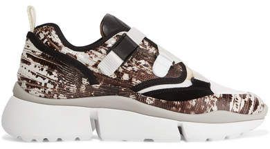 Sonnie Snake-effect Leather, Mesh, Canvas And Suede Sneakers - Snake print