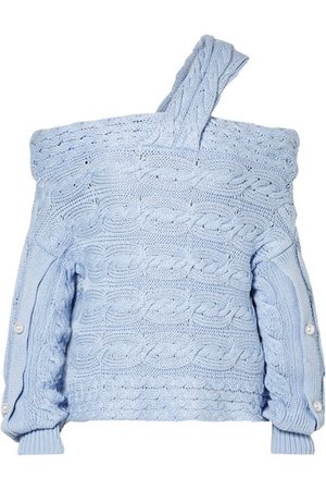 Hellessy | Melody off-the-shoulder embellished cable-knit cotton sweater | NET-A-PORTER.COM