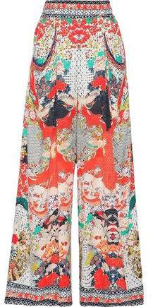Geisha Girl Printed Silk Crepe De Chine Wide-leg Pants