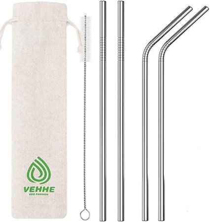 Amazon.com: VEHHE Metal Straws Stainless Steel Straws Drinking Straws Reusable - 10.5" Ultra Long 4 + 1 - W/Cleaning Brush for 20/30 Oz for Yeti RTIC SIC Ozark Trail Tumblers (2 Straight|2 Bent|1 Brush): Health & Personal Care