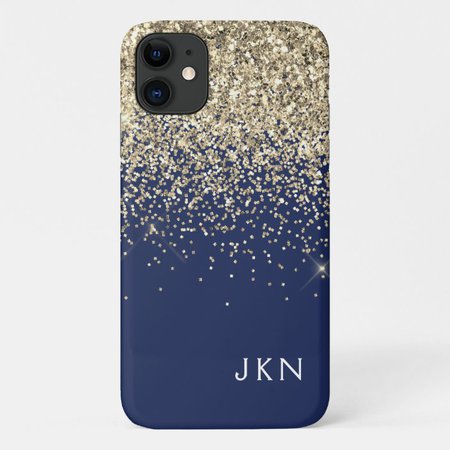 Gold Navy Blue Girly Glitter Sparkle Monogram Name Case-Mate iPhone Case | Zazzle.com