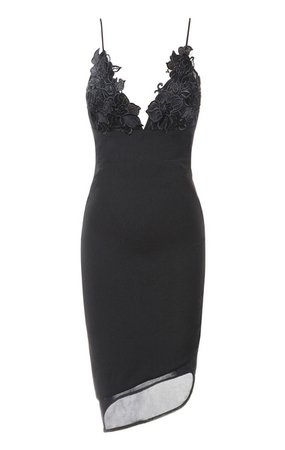Clothing : Pencil Dresses : 'Caprice' Black Slip Dress with Lace Applique