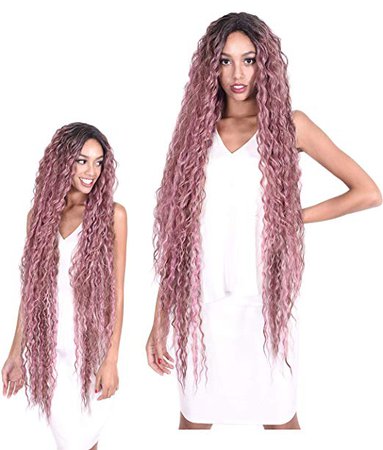 Amazon.com : HAIR REPUBLIC 42" Super Long Length Swiss Lace Front Synthetic Wig with Super Deep i Part, 100% Heat Retardant Fiber, Super Long Loose Wave - Color# TT1B-DUSTY ROSE : Beauty