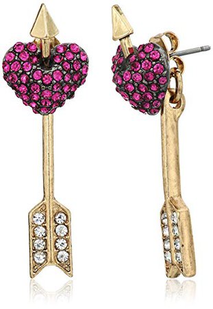 Betsey Johnson "Hearts and Arrows" Pave Heart Earrings Jacket: Jewelry