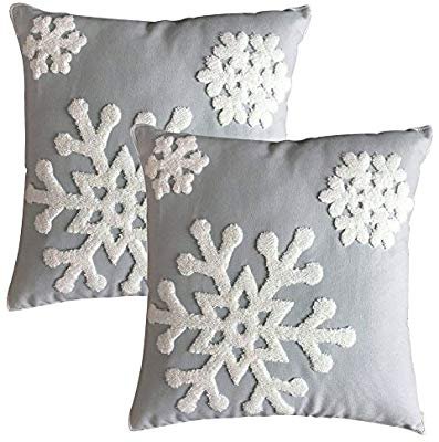 Amazon.com: Elife Soft Square Christmas Snowflake Home Decorative Canvas Cotton Embroidery Throw Pillow Covers 18x18 Cushion Covers Pillowcases for Sofa Bed Chair (1 Pair, Grey): Home & Kitchen