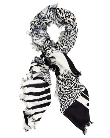 White Leopard Mixed Print Scarf