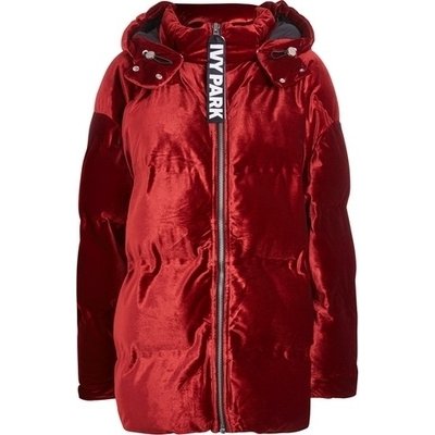 Ivy Park Velvet Puffer Jacket in Chilli Red
