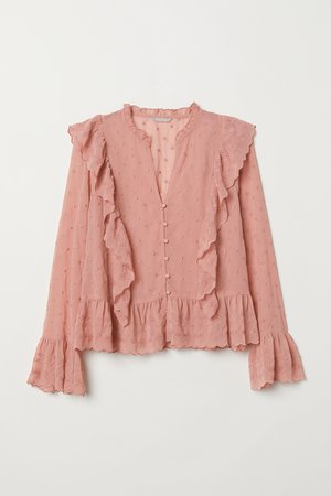 H&M+ Airy Blouse with Flounce - Vintage pink - Ladies | H&M US