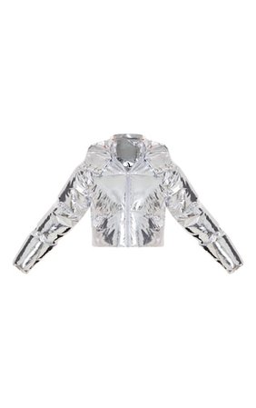 Silver Metallic Crop Puffer Jacket | PrettyLittleThing USA