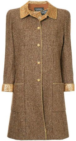 Pre-Owned straight midi tweed coat