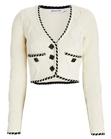 Self-Portrait Cable Knit Cardigan In White | INTERMIX®