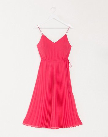 ASOS DESIGN pleated cami midi dress with drawstring waist in hot pink | ASOS