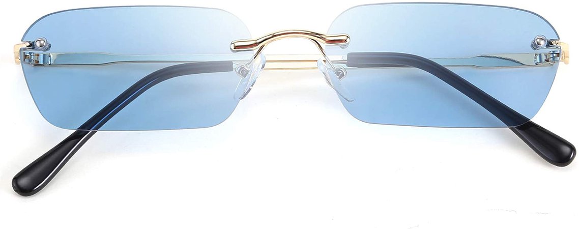 Amazon.com: FEISEDY Retro Small Narrow Rimless Sunglasses Clear Eyewear Vintage Rectangle Sunglasses for Women Men B2643: Clothing
