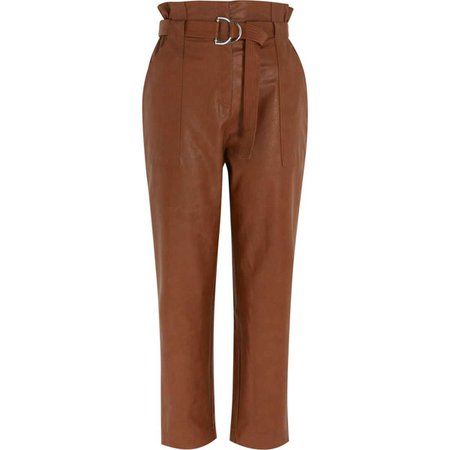 Dark brown paperbag waist pants - Tapered Pants - Pants - women