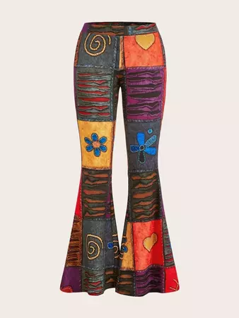 patchwork flare pants