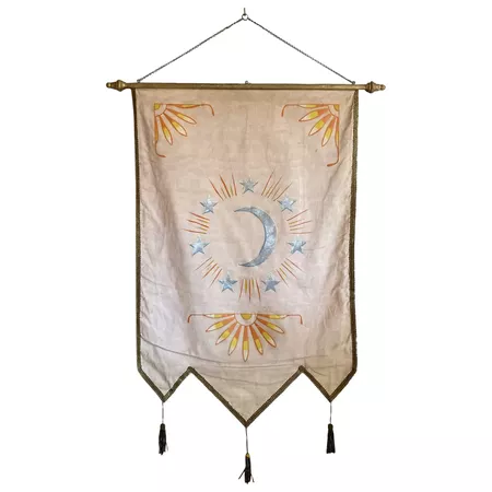 Gorgeous Antique Wall Hanging Banner Pink With Pastel Blue Silver Hand : Bella Bordello | Ruby Lane