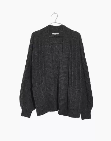 Bubble-Sleeve Cableknit Cardigan Sweater