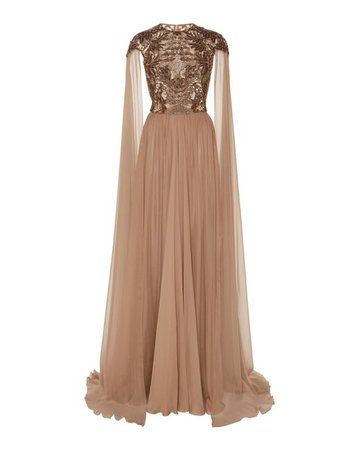 Zuhair Murad Tulle Ikebana Embroidered Chiffon Gown in Taupe (Brown) - Save 46% - Lyst