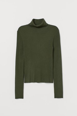 Rib-knit Turtleneck Sweater - Dark green - Ladies | H&M US