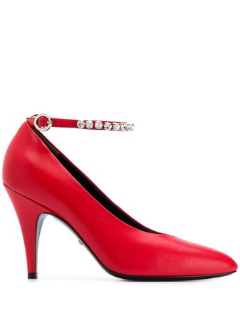 Red Gucci Crystal-Embellished Pumps | Farfetch.com