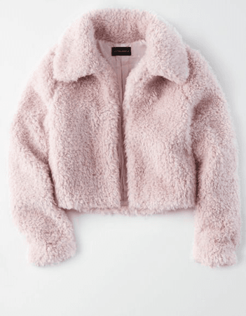 cropped pink fluffy jacket