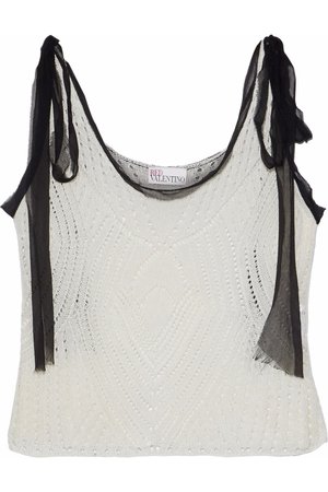 Red Valentino Georgette Trimmed Open Knit Top