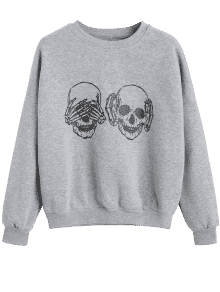 Sweat-shirt à Motif Crânes Épaules Tombantes Gris: Sweat-shirts M | ZAFUL