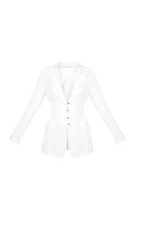 Petite White Corset Woven Blazer | Petite | PrettyLittleThing