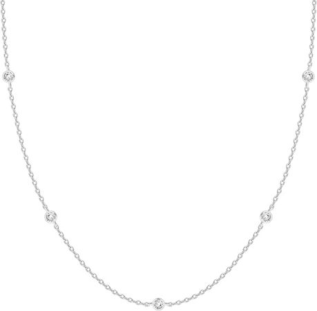 Amazon.com: PAVOI 14K White Gold Plated Station Necklace | Simulated Diamond By The Yard Necklace | Womens CZ Chain Necklace: Clothing, Shoes & Jewelry