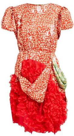 Floral Print Satin And Lace Mini Dress - Womens - Red Print