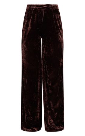 Brown Velvet Tailored Wide Leg Trousers | PrettyLittleThing USA